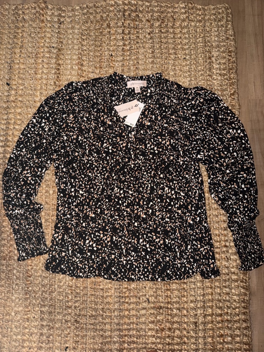 Philosophy Black Speckled V-Neck Long Sleeve Blouse